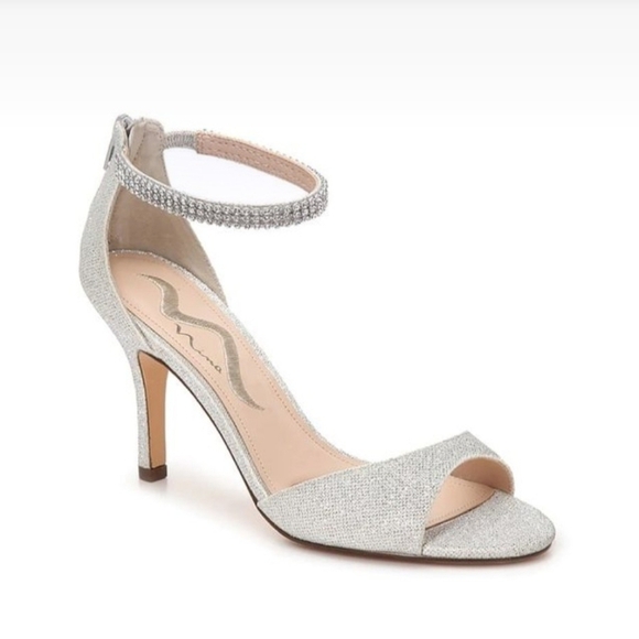 Nina Shoes - Nina Varetta Silver Bliss Heels with Glitter Sparkle Rhinestone Open Toe Size 10